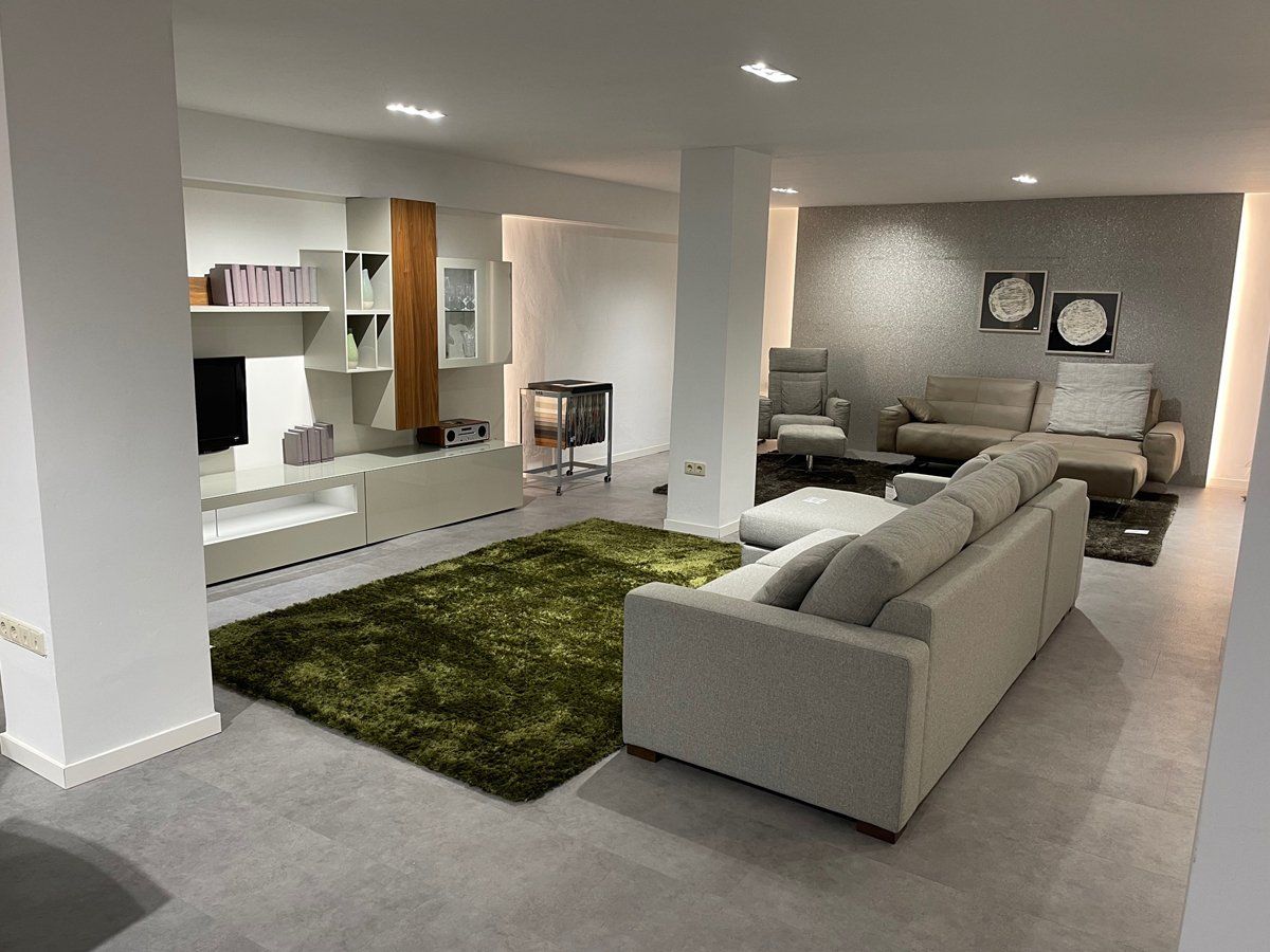 Modern living room furniture display in VIP Environment showroom Marbella Estepona