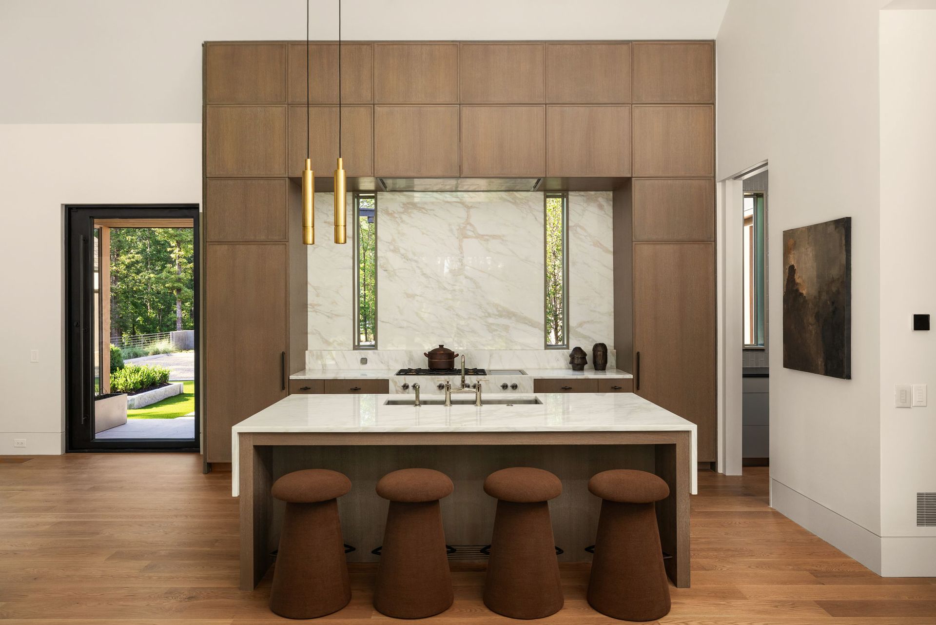 Kitchen island with bar stools