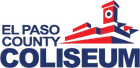 El Paso County Coliseum logo with building graphic and blue text.