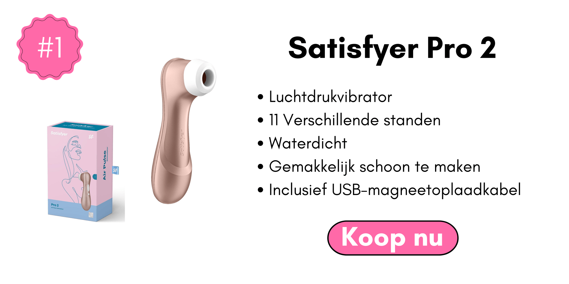 Ontdek de ultieme sensatie met de Satisfyer Pro 2 Next Generation luchtdrukvibrator. Deze geavanceerde vibrator biedt een revolutionaire ervaring dankzij zijn unieke luchtdruktechnologie. Plaats de zachte siliconen kop over de clitoris en voel hoe pulserende luchtdrukgolven je zintuigen prikkelen zonder direct contact. Met 11 spannende intensiteitsniveaus en een fluisterstille werking, garandeert deze stimulator een sensationeel genot zonder enige overstimulatie. De Satisfyer Pro 2 Next Generation is ontworpen om je te laten genieten van golven van plezier en intense climaxen.