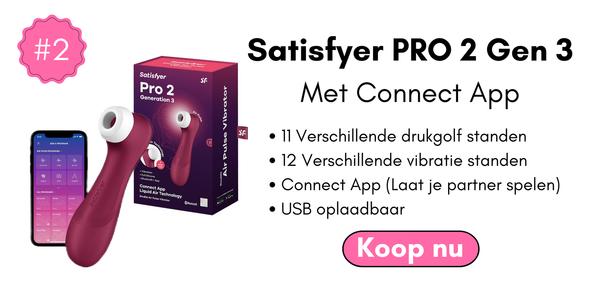De Satisfyer Pro 2 Generation 3 (met App Control) in wijnrood is een erotisch speeltje, specifiek ontworpen voor vrouwen, dat gebruikmaakt van luchtdrukstimulatie om intense sensaties en orgasmes te creëren. Deze versie biedt ook de mogelijkheid om te worden bediend via een smartphone-applicatie, waardoor je de intensiteit en patronen van de stimulatie kunt aanpassen op afstand. De wijnrode kleur voegt een vleugje elegantie en stijl toe aan dit populaire seksspeeltje.