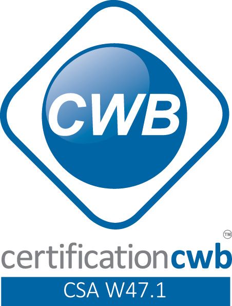 Marque de certification CWB avec texte bleu et blanc : « CWB » à l'intérieur d'un cercle bleu, dans un losange.