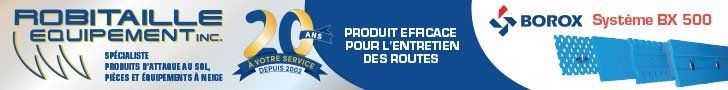 Logos of Robitaille Équipement Inc., a 20th anniversary emblem, and Borox Système BX 500.