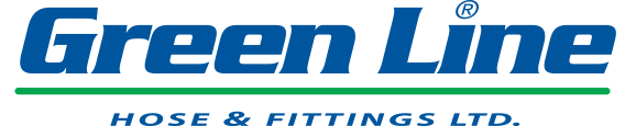 Logo Green Line avec texte bleu et ligne horizontale verte. « HOSE & FITTINGS LTD. » est inscrit en dessous.