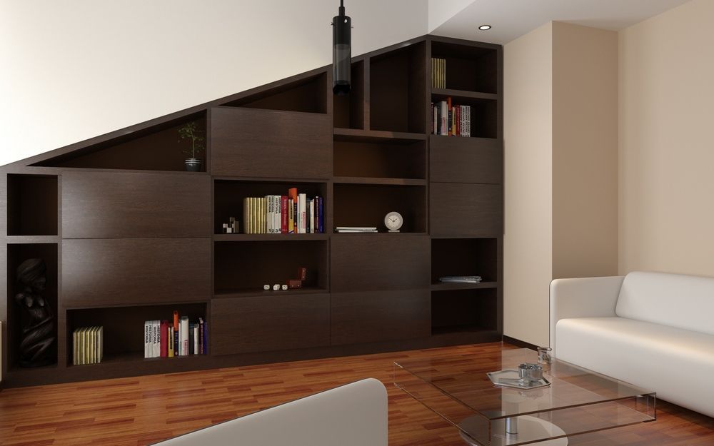 A Living Room With A Couch And A Bookshelf — O'Donnell Cabinetmaking in Gracemere, QLD