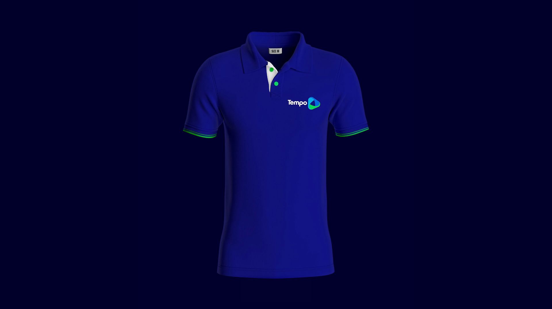 Sugestão de uniforme em camisa polo azul com a marca Tempo
