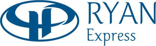O logotipo da Ryan Express é azul e branco