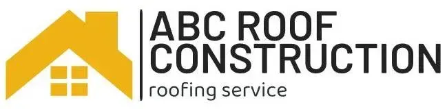Logo for ABC Roof Construction, featuring a yellow house icon and text "ABC ROOF CONSTRUCTION roofing service".