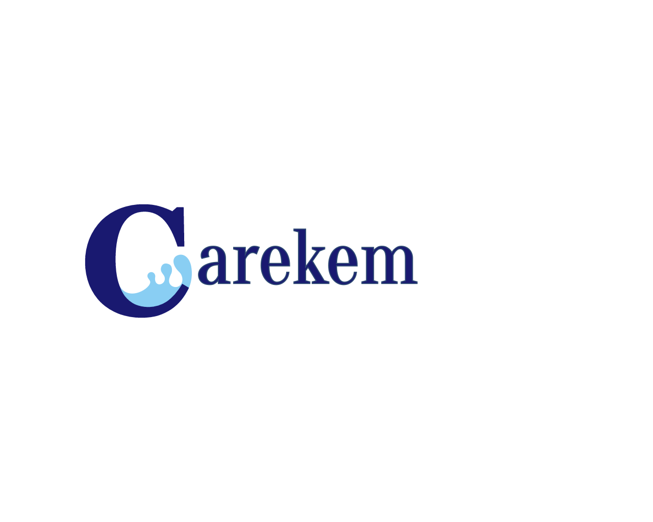 A blue and white logo for carekem on a white background