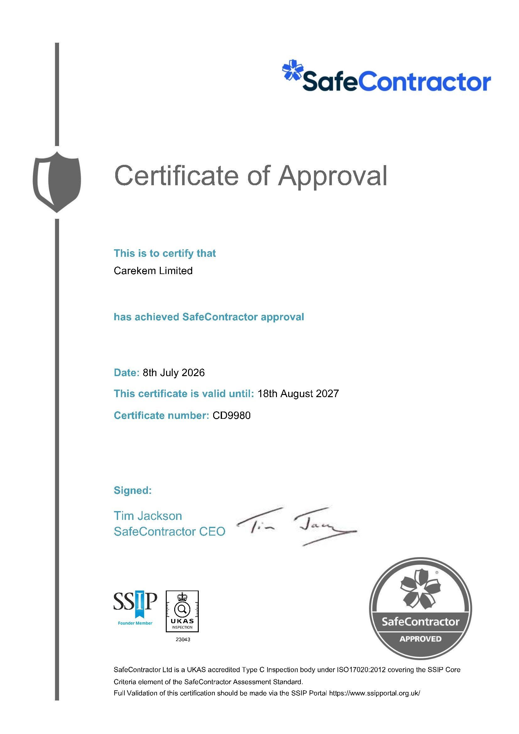A certificate of registration from the british assessment bureau