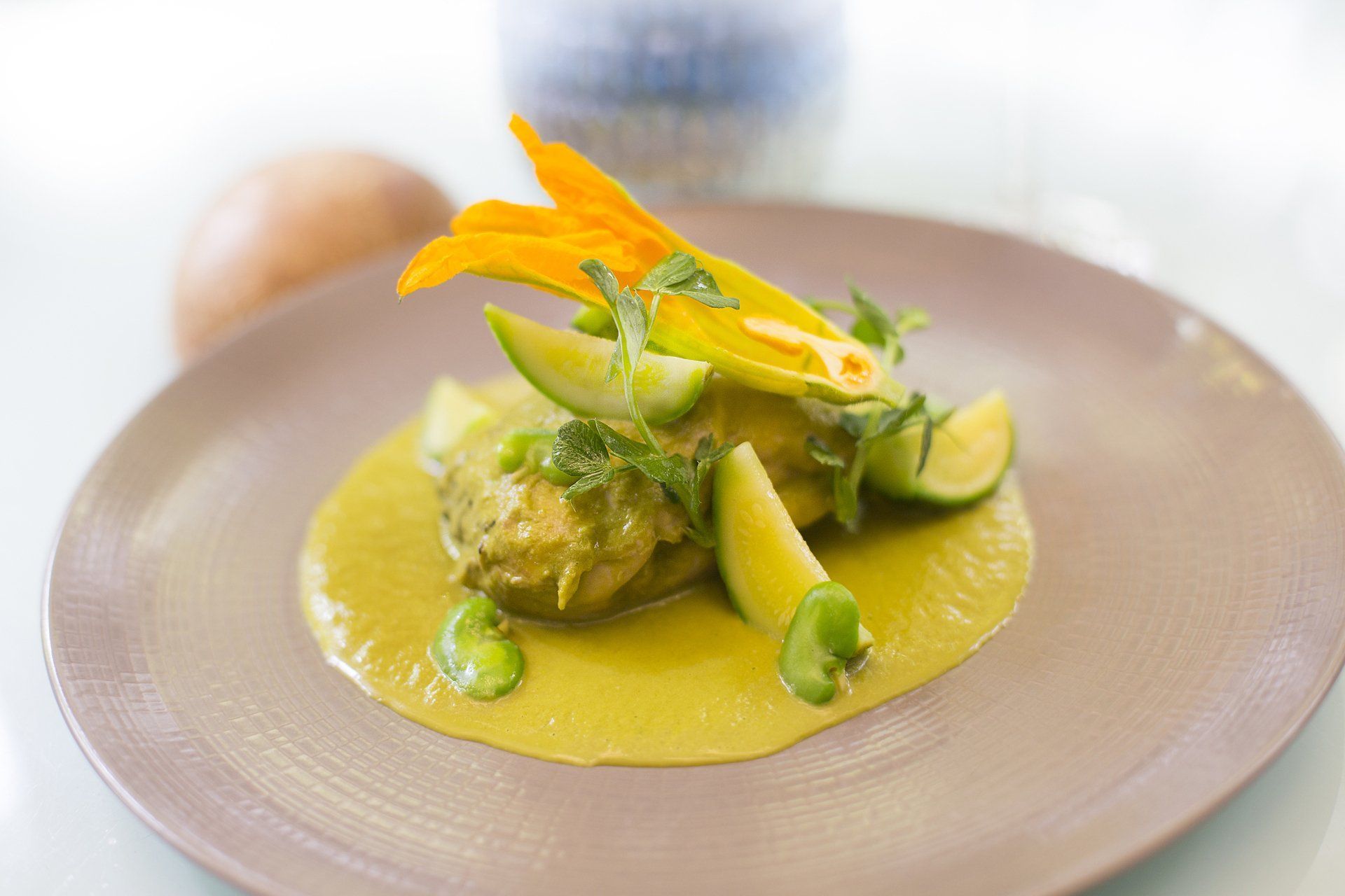 Elegante plato gourmet mole verde de Tlaxcala de restaurantes Azul