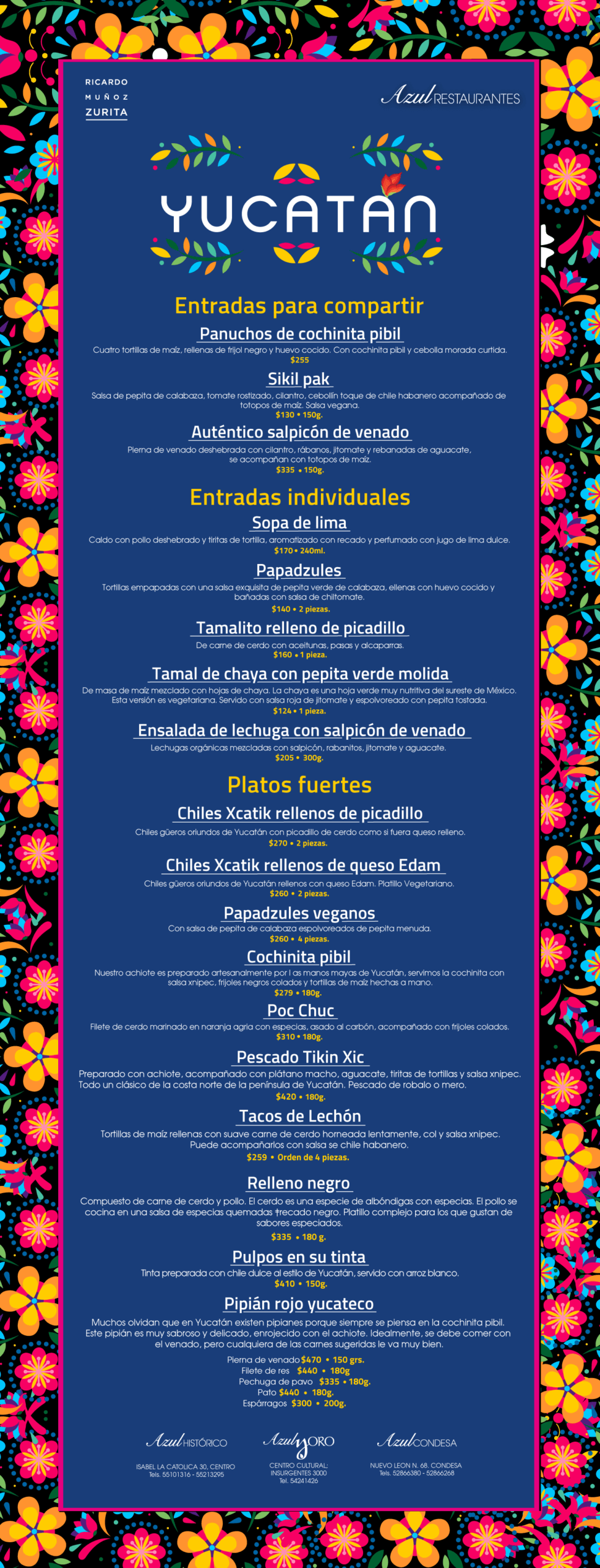 Folleto de Festival de Yucatán de restaurantes Azul