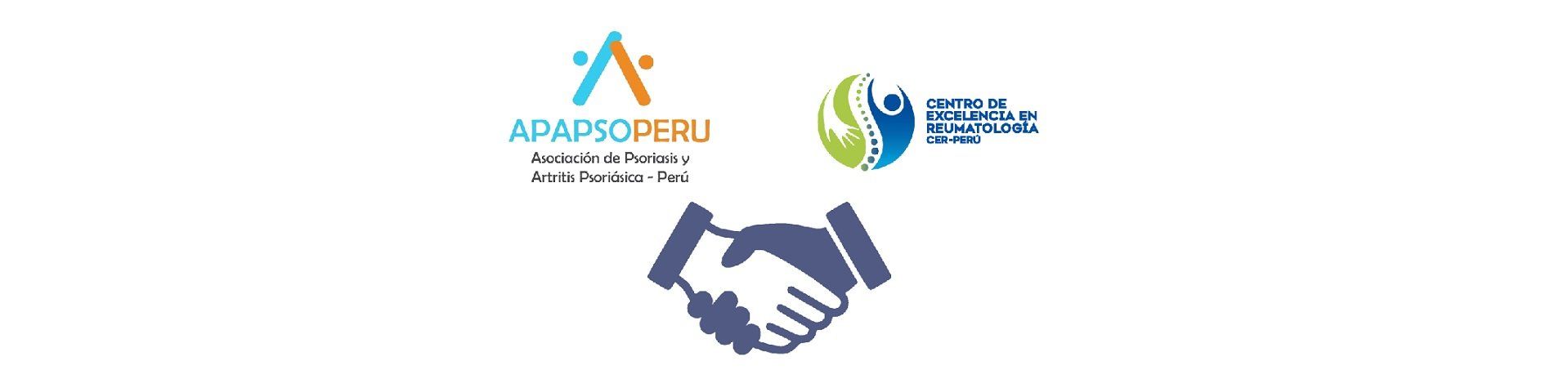 Un apretón de manos entre dos personas con logotipos en el fondo.