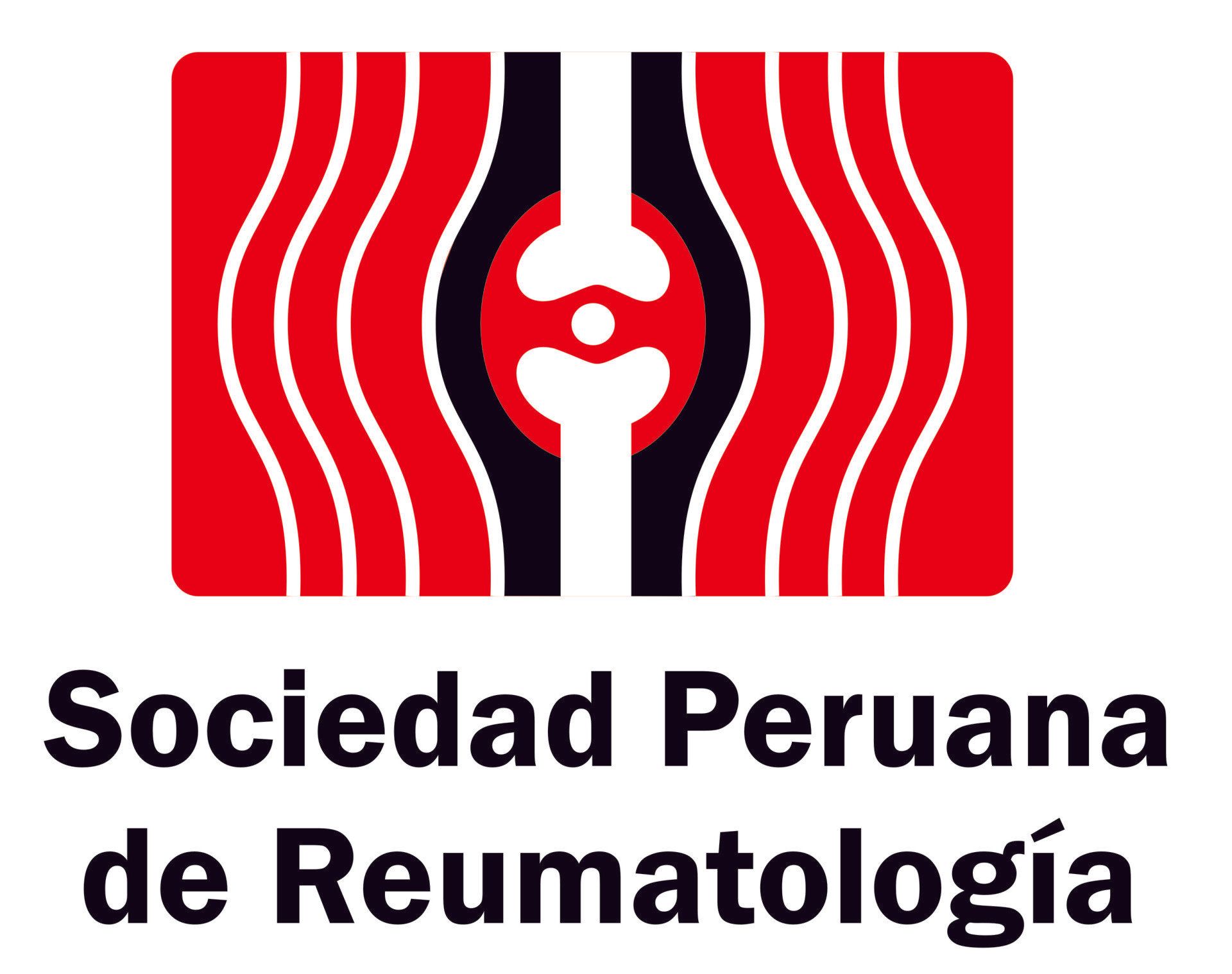A red and black logo for sociedad peruana de reumatologia