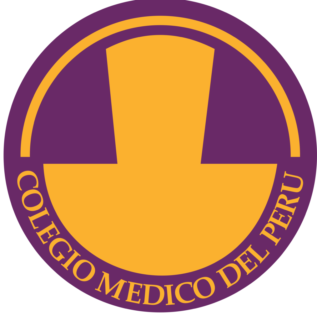 Un logotipo para el Colegio Médico del Perú con un círculo amarillo y morado.