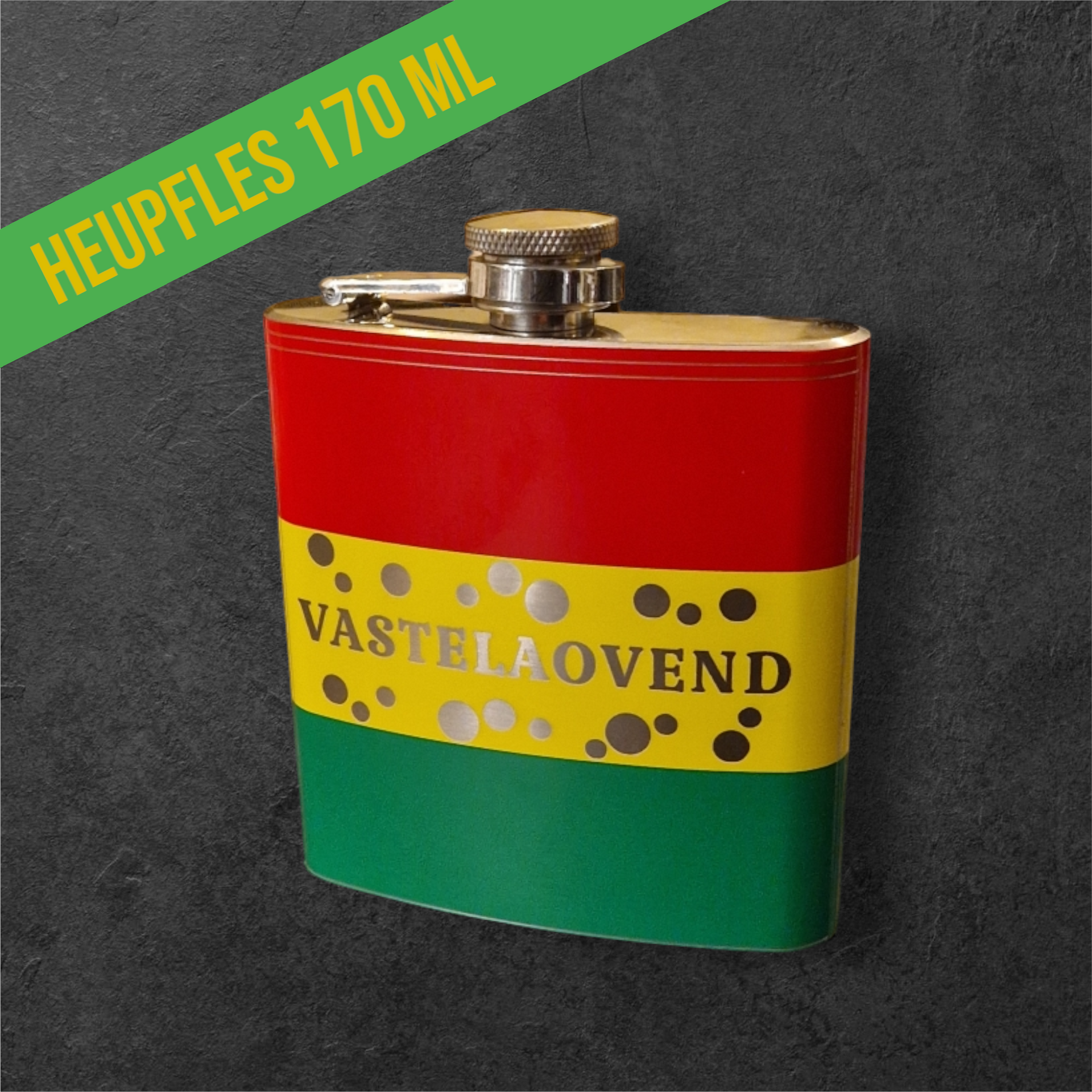 Heupfles Rood-Geel-Groen 170ml