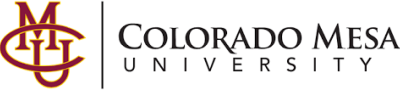 Colorado Mesa University logo with maroon emblem and text on white background