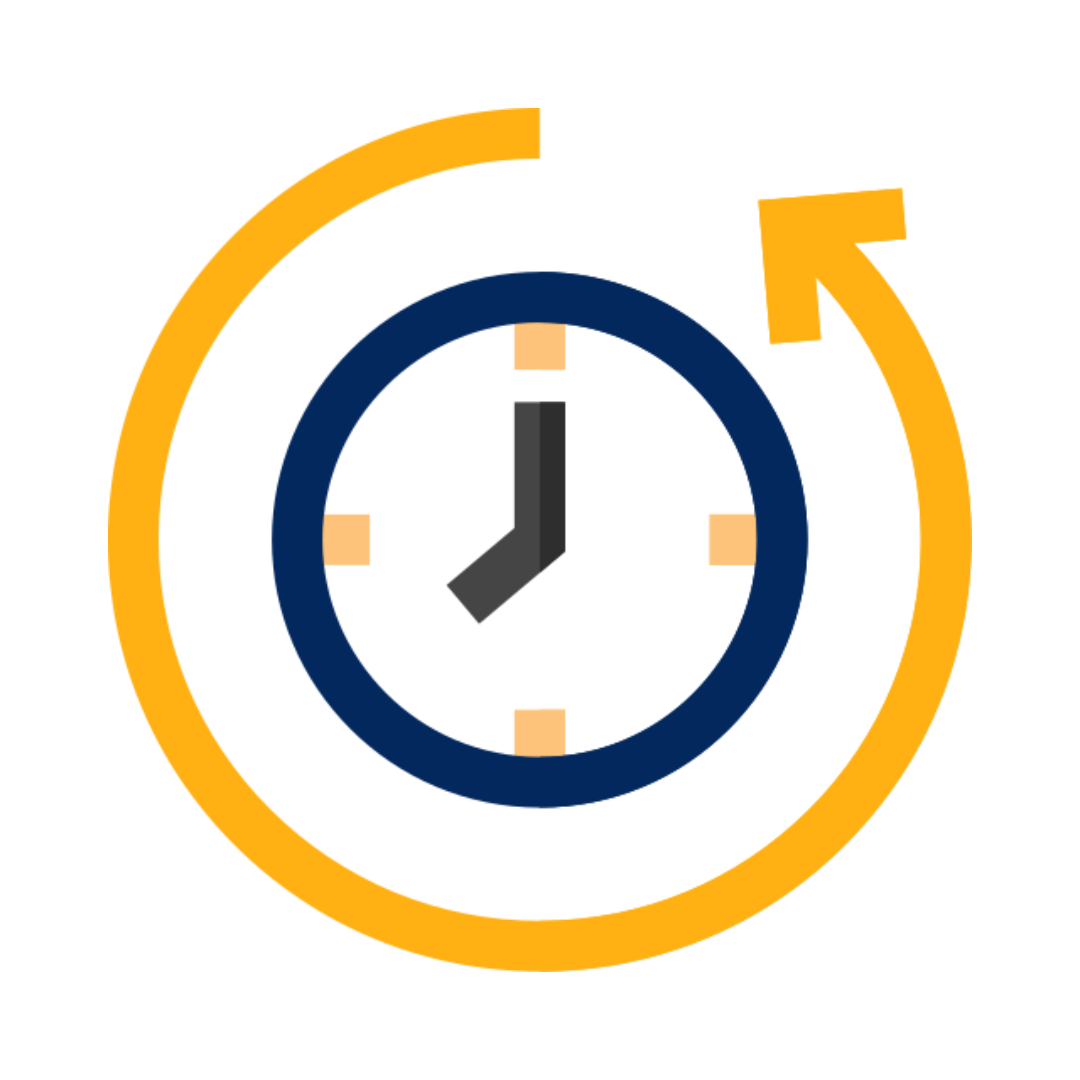 Clock icon with a circular arrow, indicating time and repetition.