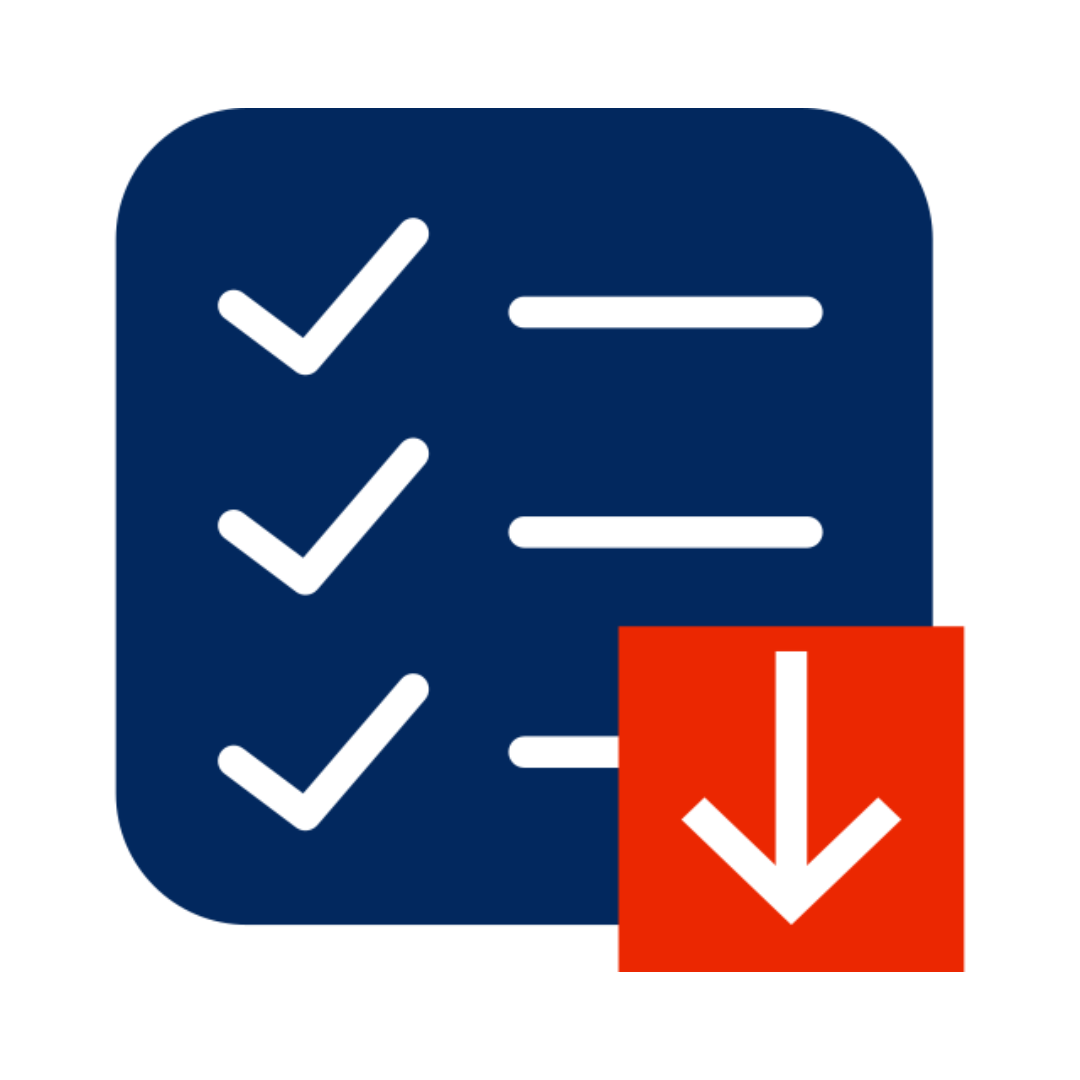 Checklist icon with download arrow.