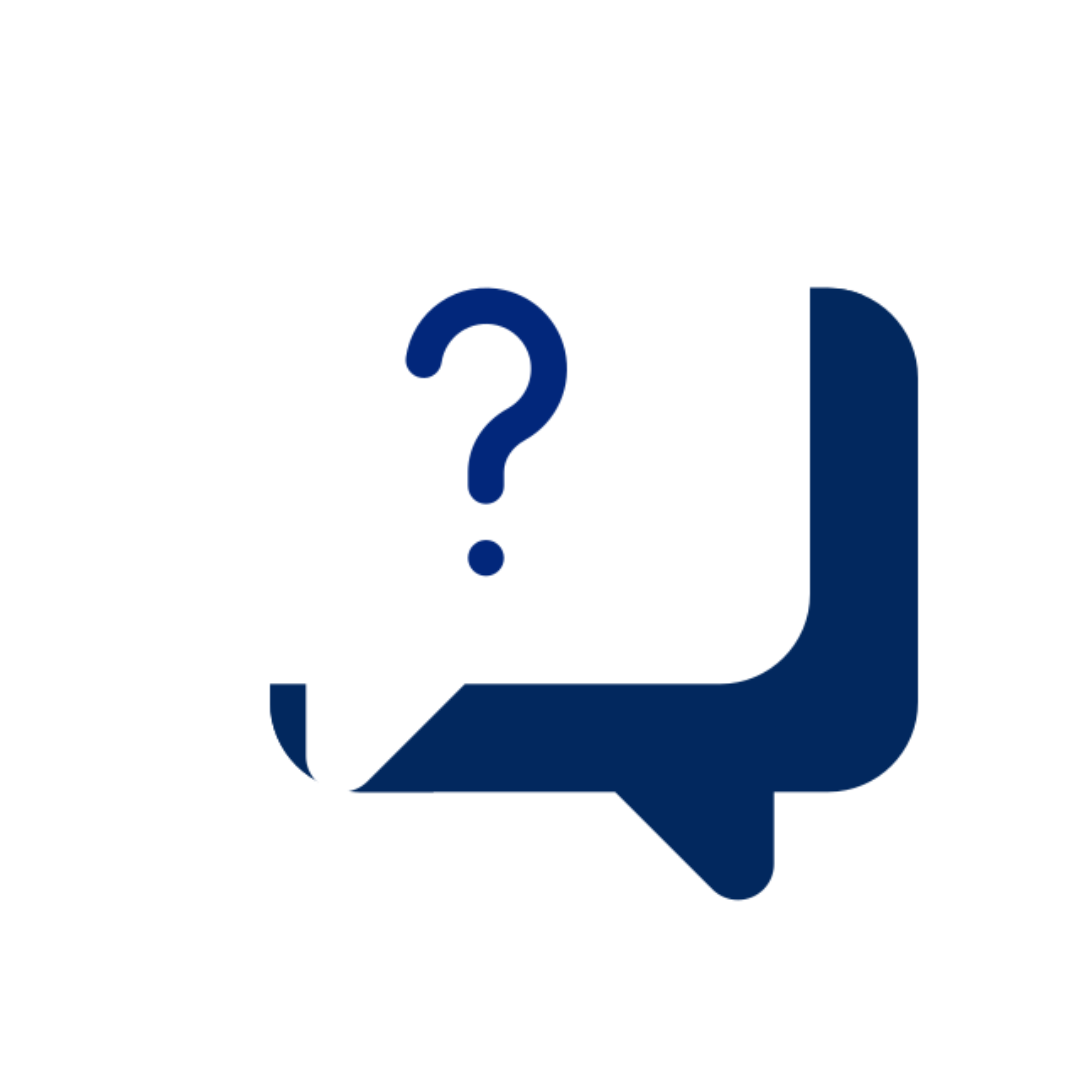Blue speech bubble with a question mark, indicating a question or query.