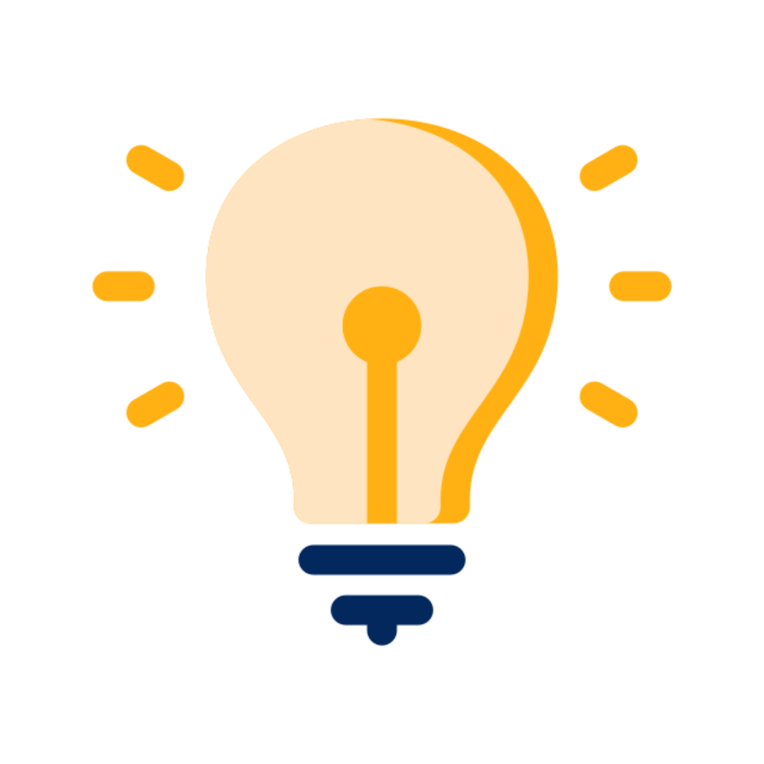 Yellow lightbulb with rays, indicating a bright idea.