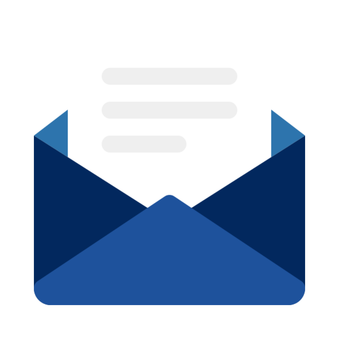 Blue envelope with a white letter inside.