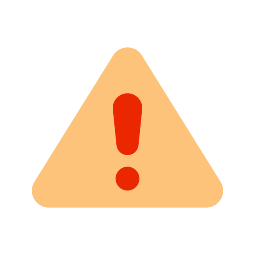 Warning sign with a red exclamation point on a beige triangle.