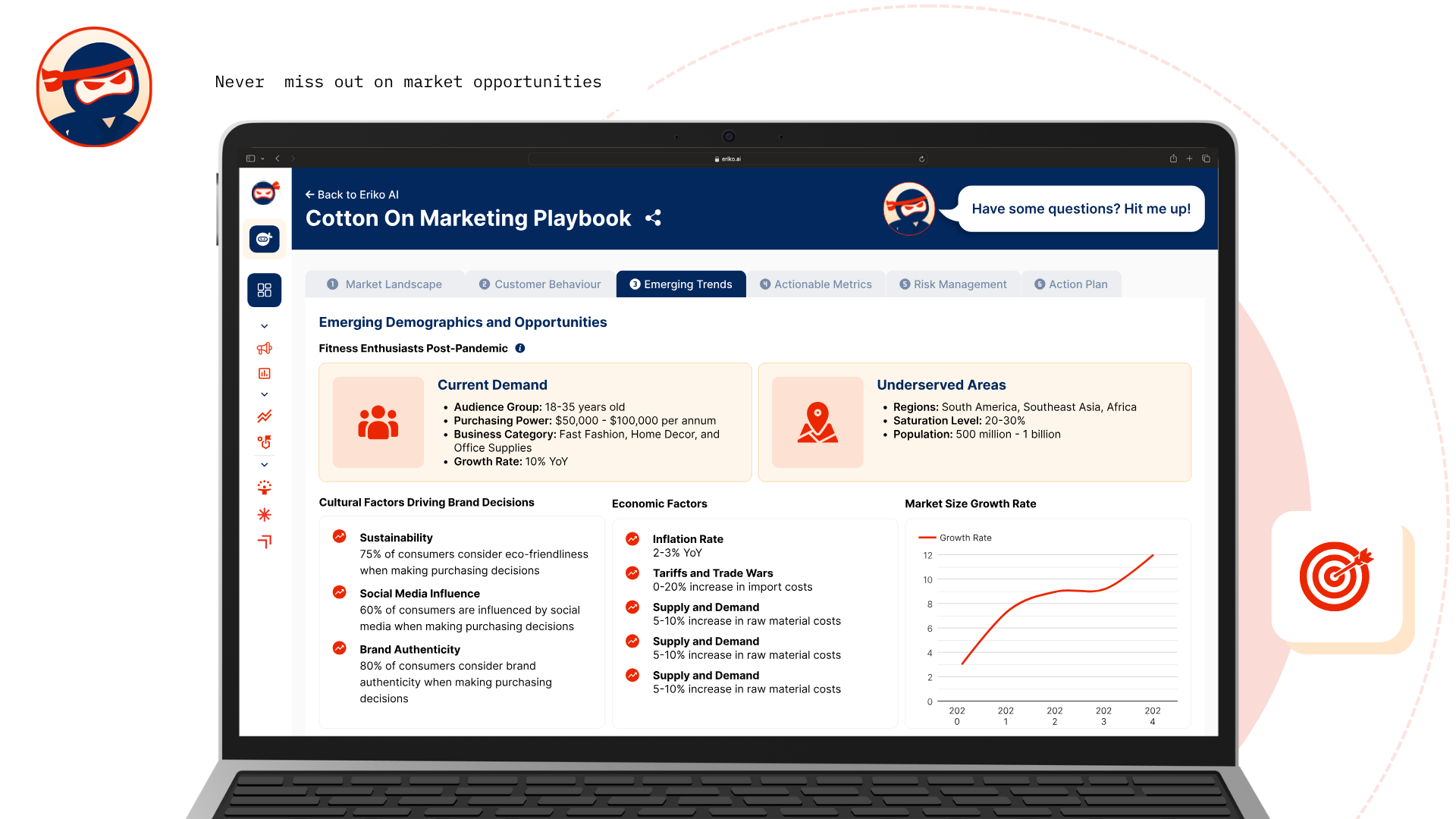 Laptop screen displaying a marketing dashboard with charts and data, in a modern, clean interface.