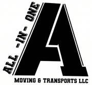 Black and white logo: "A" with "ALL-IN-ONE" angled on the left and "MOVING & TRANSPORTS LLC" at the bottom.