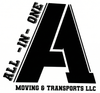 Black and white logo: "A" with "ALL-IN-ONE" angled on the left and "MOVING & TRANSPORTS LLC" at the bottom.