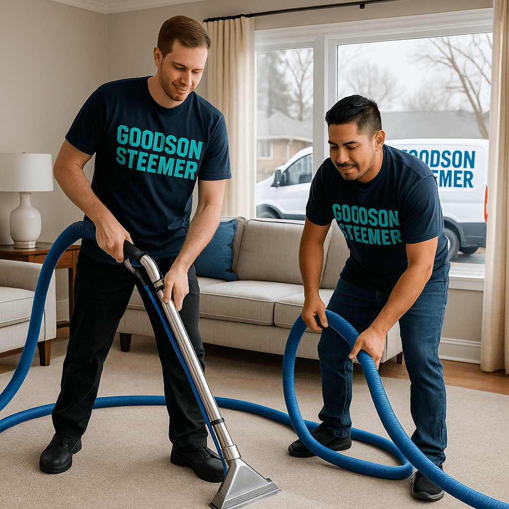 Goodson Steemer truck mounted carpet cleaning in Wayne MI living room