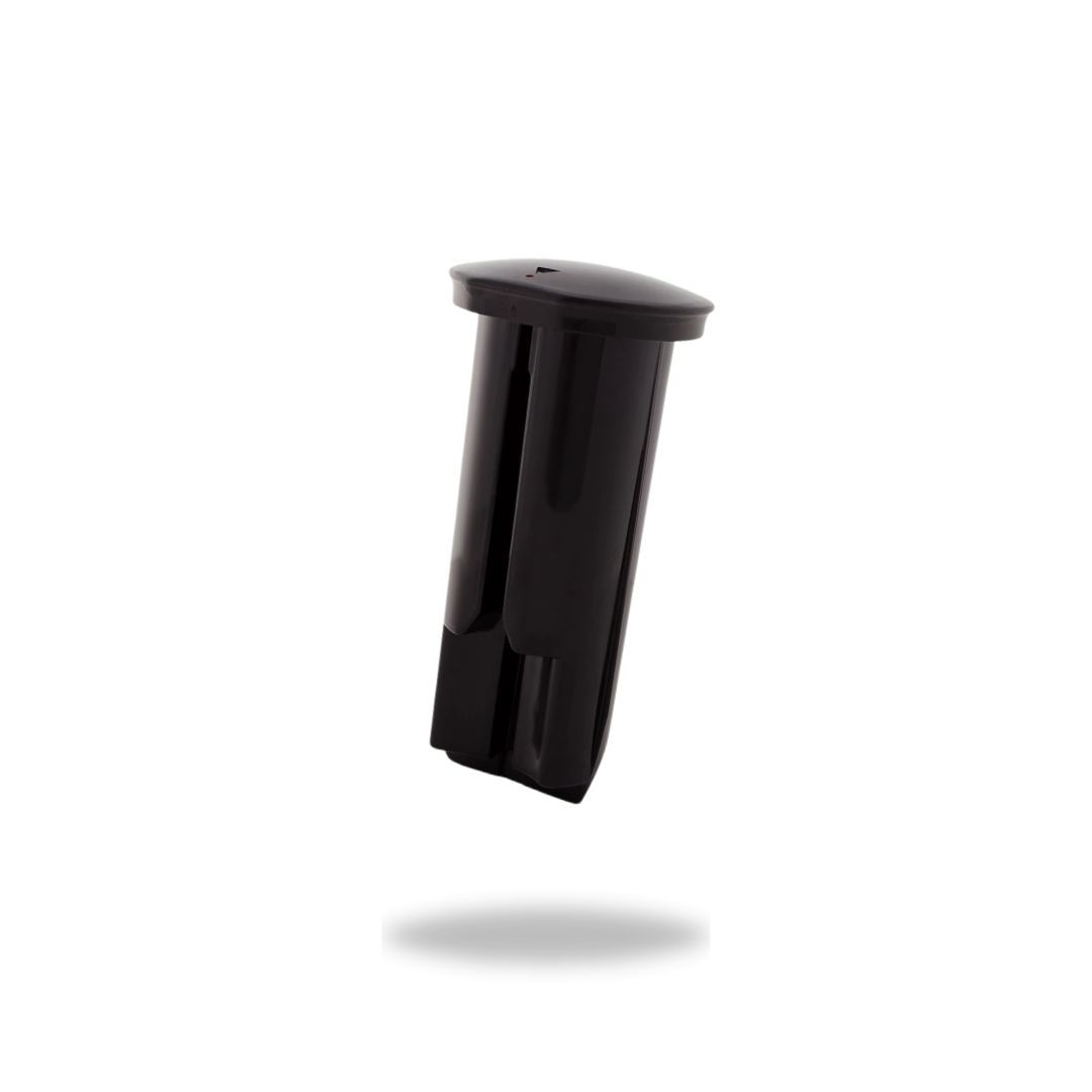 Sensor pintu silinder hitam dengan bagian atas datar, mengambang di ruang putih.