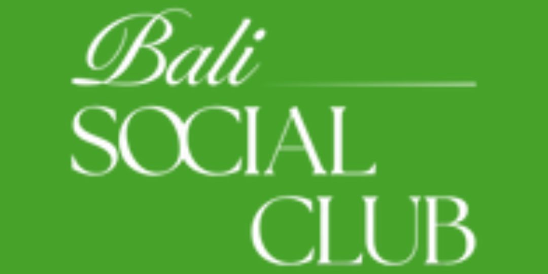 Logo untuk Bali Social Club dengan teks putih pada latar belakang hijau.