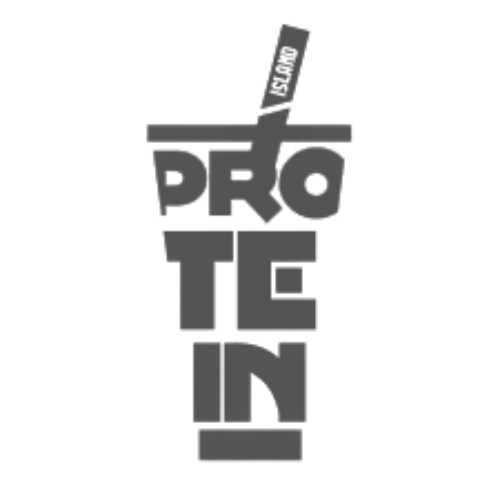 Logo minuman protein dengan teks 