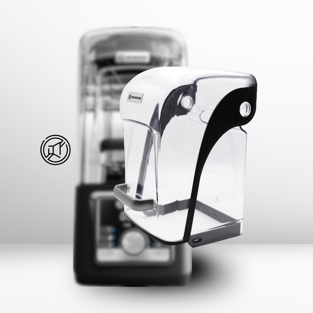 Blender kedap suara dengan pelindung bening untuk mengurangi kebisingan.