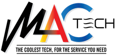 Logo for MacTech featuring stylized text, an HVAC-themed "E," and the tagline "The coolest tech, for the service you need."
