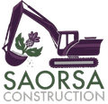 SAORSA Construction logo with purple excavator and green floral emblem above company name