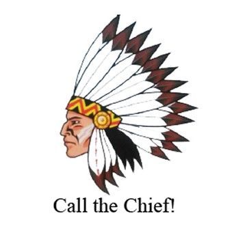 A picture of a native american with the words call the chief below it