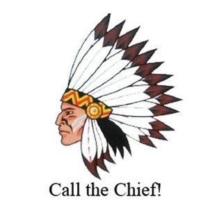 A picture of a native american with the words call the chief below it