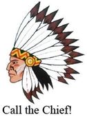 A picture of a native american chief with the words call the chief below it