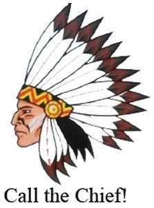 A picture of a native american chief with the words call the chief below it
