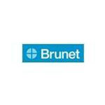 Le logo de brunet est bleu et blanc sur fond blanc.