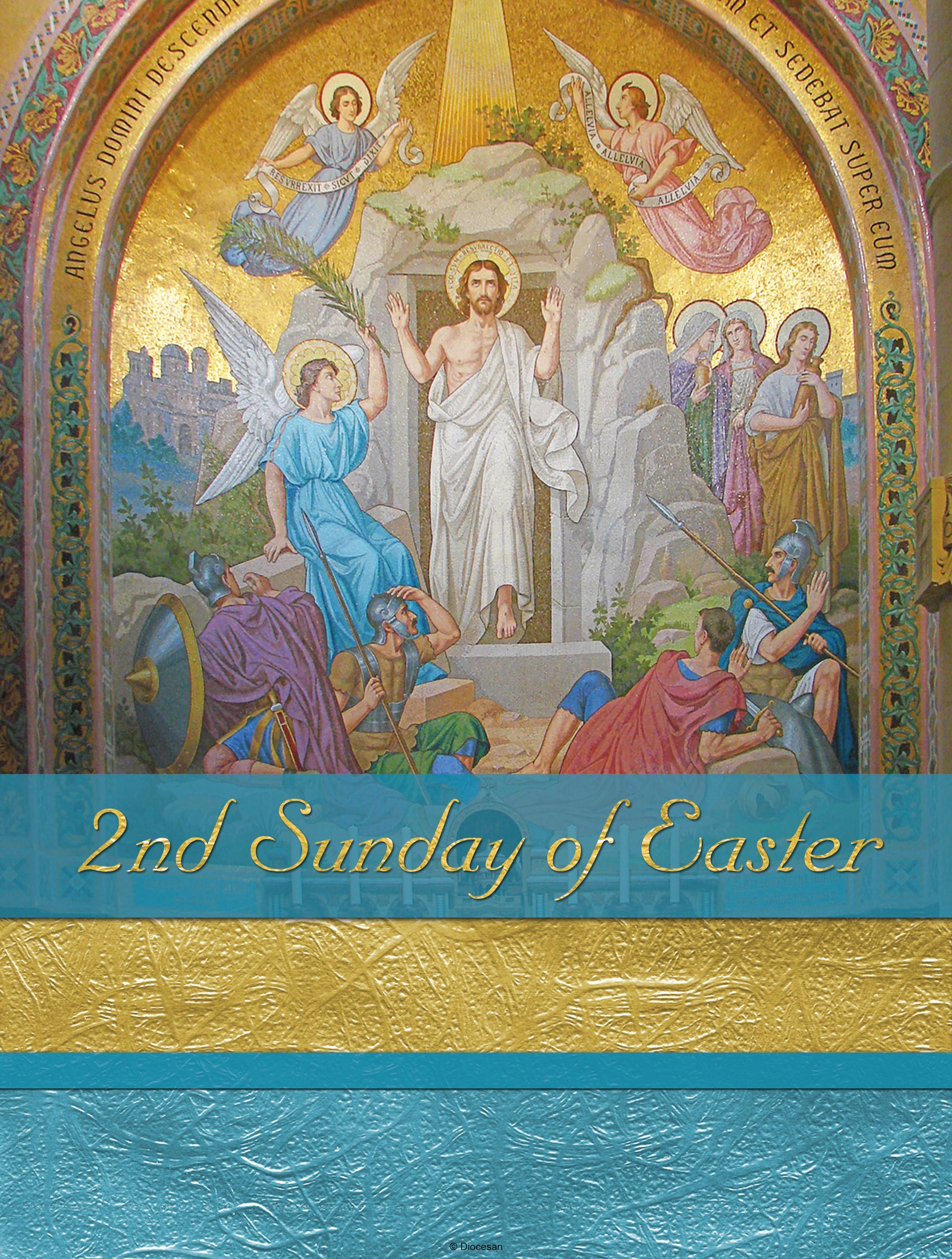 Mosaic of the Resurrection of Jesus with angels and soldiers, titled 