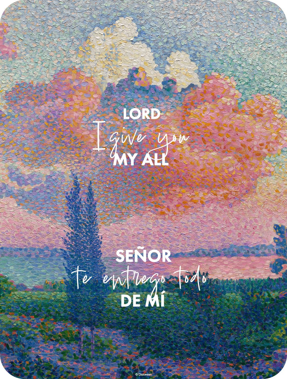 Pastel cloudscape with overlaid text: “Lord you are my all” and “Señor tú eres mi todo”