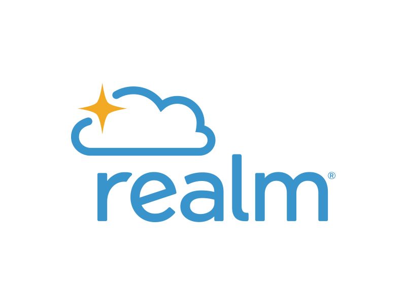 Realm logo with blue cloud and gold star icon above blue lowercase wordmark