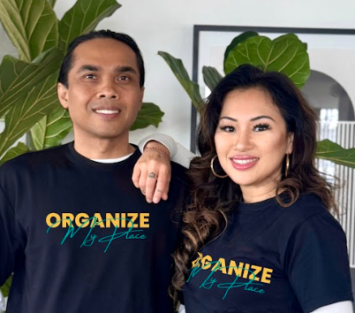 Two people wearing matching