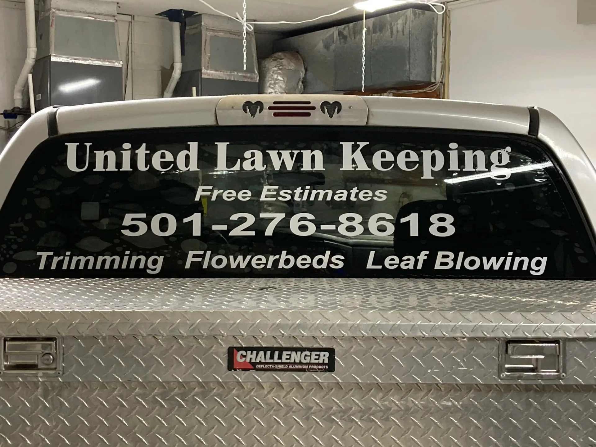 Back window of a truck advertising