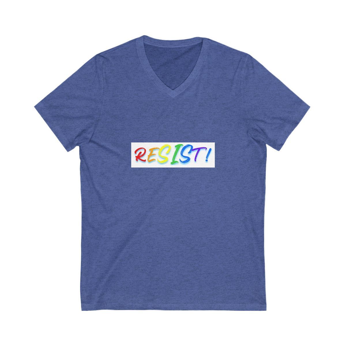 Blue V-Neck T-Shirt with the numbers 8647 on it in Red, White and Blue