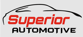 Superior Automotive logo with stylized black car outline and red and black text
