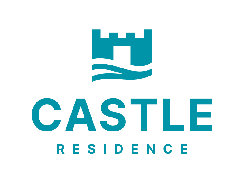 Castle Residence logo with teal castle icon and text on white background